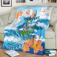 Personalized Hawaii Hula Girl Skeleton Dancing Blanket Hibiscus Tribal Shark