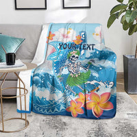 Personalized Hawaii Hula Girl Skeleton Dancing Blanket Hibiscus Tribal Shark