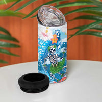 Personalized Hawaii Hula Girl Skeleton Dancing 4 in 1 Can Cooler Tumbler Hibiscus Tribal Shark