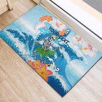 Personalized Hawaii Hula Girl Skeleton Dancing Rubber Doormat Hibiscus Tribal Shark