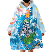 Personalized Hawaii Hula Girl Skeleton Dancing Wearable Blanket Hoodie Hibiscus Tribal Shark