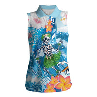 Personalized Hawaii Hula Girl Skeleton Dancing Women Sleeveless Polo Shirt Hibiscus Tribal Shark