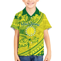 Kia Orana Cook Islands Family Matching Long Sleeve Bodycon Dress and Hawaiian Shirt Turtle Yellow Green Polynesian Pattern LT01 Son's Shirt Green - Polynesian Pride