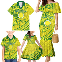 Kia Orana Cook Islands Family Matching Mermaid Dress and Hawaiian Shirt Turtle Yellow Green Polynesian Pattern LT01 - Polynesian Pride