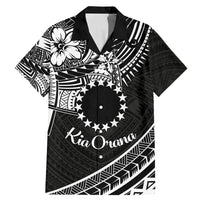 Kia Orana Cook Islands Family Matching Mermaid Dress and Hawaiian Shirt Circle Stars With Floral White Pattern LT01 Dad's Shirt - Short Sleeve Black - Polynesian Pride