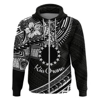 Kia Orana Cook Islands Zip Hoodie Circle Stars With Floral White Pattern LT01 Zip Hoodie Black - Polynesian Pride