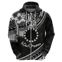 Kia Orana Cook Islands Zip Hoodie Circle Stars With Floral White Pattern LT01 - Polynesian Pride