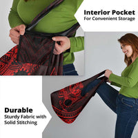 Kia Orana Cook Islands Grocery Bag Circle Stars With Floral Red Pattern