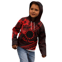 Kia Orana Cook Islands Kid Hoodie Circle Stars With Floral Red Pattern LT01 - Polynesian Pride