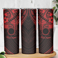 Kia Orana Cook Islands Skinny Tumbler Circle Stars With Floral Red Pattern