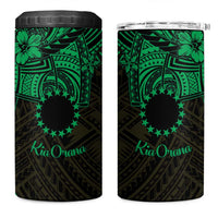 Kia Orana Cook Islands 4 in 1 Can Cooler Tumbler Circle Stars With Floral Green Pattern