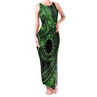 Kia Orana Cook Islands Family Matching Tank Maxi Dress and Hawaiian Shirt Circle Stars With Floral Green Pattern LT01