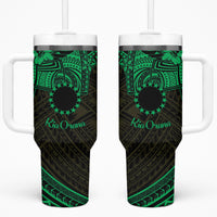 Kia Orana Cook Islands Tumbler With Handle Circle Stars With Floral Green Pattern