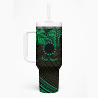 Kia Orana Cook Islands Tumbler With Handle Circle Stars With Floral Green Pattern