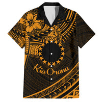 Kia Orana Cook Islands Family Matching Off Shoulder Maxi Dress and Hawaiian Shirt Circle Stars With Floral Gold Pattern LT01 Dad's Shirt - Short Sleeve Gold - Polynesian Pride