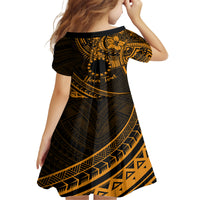 Kia Orana Cook Islands Family Matching Tank Maxi Dress and Hawaiian Shirt Circle Stars With Floral Gold Pattern LT01 - Polynesian Pride