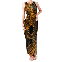 Kia Orana Cook Islands Family Matching Tank Maxi Dress and Hawaiian Shirt Circle Stars With Floral Gold Pattern LT01 Mom's Dress Gold - Polynesian Pride