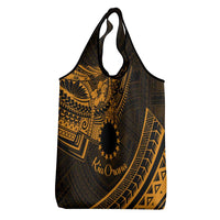 Kia Orana Cook Islands Grocery Bag Circle Stars With Floral Gold Pattern