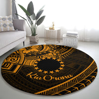Kia Orana Cook Islands Round Carpet Circle Stars With Floral Gold Pattern LT01 - Polynesian Pride