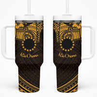 Kia Orana Cook Islands Tumbler With Handle Circle Stars With Floral Gold Pattern