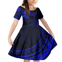 Kia Orana Cook Islands Family Matching Mermaid Dress and Hawaiian Shirt Circle Stars With Floral Navy Blue Pattern LT01 Daughter's Dress Blue - Polynesian Pride