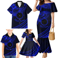 Kia Orana Cook Islands Family Matching Mermaid Dress and Hawaiian Shirt Circle Stars With Floral Navy Blue Pattern LT01 - Polynesian Pride