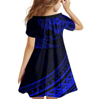 Kia Orana Cook Islands Kid Short Sleeve Dress Circle Stars With Floral Navy Blue Pattern LT01 - Polynesian Pride