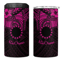 Kia Orana Cook Islands 4 in 1 Can Cooler Tumbler Circle Stars With Floral Pink Pattern