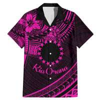 Kia Orana Cook Islands Family Matching Mermaid Dress and Hawaiian Shirt Circle Stars With Floral Pink Pattern LT01 Dad's Shirt - Short Sleeve Pink - Polynesian Pride