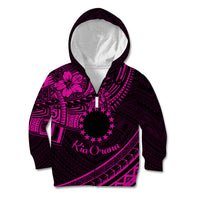 Kia Orana Cook Islands Kid Hoodie Circle Stars With Floral Pink Pattern LT01 Zip Hoodie Pink - Polynesian Pride