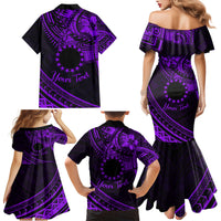 Kia Orana Cook Islands Family Matching Mermaid Dress and Hawaiian Shirt Circle Stars With Floral Purple Pattern LT01 - Polynesian Pride