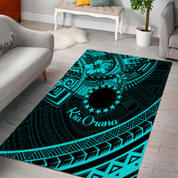 Kia Orana Cook Islands Area Rug Circle Stars With Floral Turquoise Pattern LT01 - Polynesian Pride