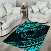 Kia Orana Cook Islands Area Rug Circle Stars With Floral Turquoise Pattern LT01 - Polynesian Pride