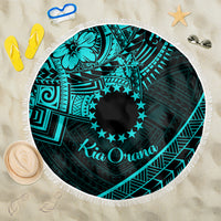 Kia Orana Cook Islands Beach Blanket Circle Stars With Floral Turquoise Pattern LT01 One Size 150cm Turquoise - Polynesian Pride