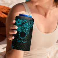 Kia Orana Cook Islands 4 in 1 Can Cooler Tumbler Circle Stars With Floral Turquoise Pattern