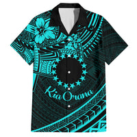 Kia Orana Cook Islands Family Matching Long Sleeve Bodycon Dress and Hawaiian Shirt Circle Stars With Floral Turquoise Pattern LT01 Dad's Shirt - Short Sleeve Turquoise - Polynesian Pride