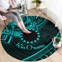 Kia Orana Cook Islands Round Carpet Circle Stars With Floral Turquoise Pattern LT01 - Polynesian Pride