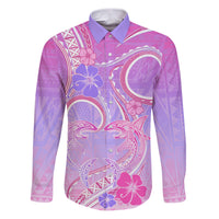 Polynesian Shark Valentine Family Matching Puletasi and Hawaiian Shirt Sweet Unique Version LT01 Dad's Shirt - Long Sleeve Pink - Polynesian Pride