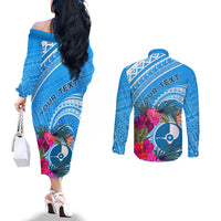 Yap Day Couples Matching Off The Shoulder Long Sleeve Dress and Long Sleeve Button Shirt Nam nu Waqab Tropical Flower LT01 - Polynesian Pride
