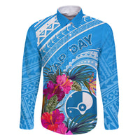 Yap Day Family Matching Summer Maxi Dress and Hawaiian Shirt Nam nu Waqab Tropical Flower LT01 Dad's Shirt - Long Sleeve Blue - Polynesian Pride