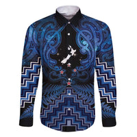 Personalised Aotearoa Matariki Family Matching Short Sleeve Bodycon Dress and Hawaiian Shirt Blue Fern Maori Poutama