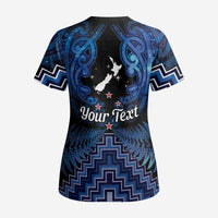 Personalised Aotearoa Matariki Scrub Top Blue Fern Maori Poutama - Polynesian Pride