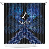 Personalised Aotearoa Matariki Shower Curtain Blue Fern Maori Poutama