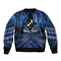 Personalised Aotearoa Matariki Sleeve Zip Bomber Jacket Blue Fern Maori Poutama