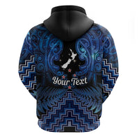 Personalised Aotearoa Matariki Zip Hoodie Blue Fern Maori Poutama