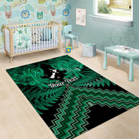 Personalised Aotearoa Matariki Area Rug Green Fern Maori Poutama