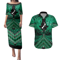 Personalised Aotearoa Matariki Couples Matching Puletasi and Hawaiian Shirt Green Fern Maori Poutama