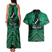 Personalised Aotearoa Matariki Couples Matching Tank Maxi Dress and Hawaiian Shirt Green Fern Maori Poutama