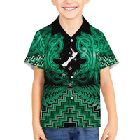 Personalised Aotearoa Matariki Family Matching Summer Maxi Dress and Hawaiian Shirt Green Fern Maori Poutama