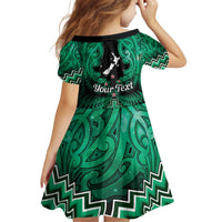 Personalised Aotearoa Matariki Kid Short Sleeve Dress Green Fern Maori Poutama